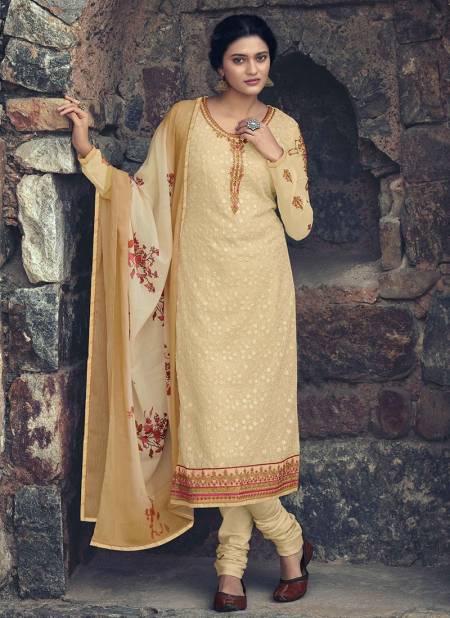 Cream Colour Patola Partywear Designer Faux Georgette Embroidery Work With Stone Salwar Suit Collection 1001
